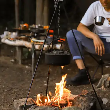 Открит къмпинг лагерен огън Pot Kettle Grill Holder Лек алуминиева сплав Регулируем статив за барбекю пикник