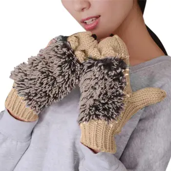 Дамски зимни ръкавици плетени топли карикатура таралеж зимни руно памук дебели ръкавици зимни ръкавици за мъже