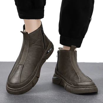 2023 Висококачествени обувки за мъж Zip Мъжки ботуши Мода Шиене Гореща продажба Кръгли пръсти Нови къси плюшени ежедневни Дръжте топли ботуши за сняг