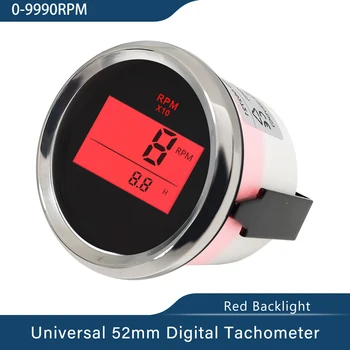  водоустойчив цифров тахометър REV брояч RPM габарит 0-9990RPM 52mm 9-32V с час метър червена подсветка за кола лодка универсален