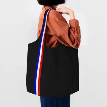 Френски флаг ивици пазаруване платно чанти жени преносими голям капацитет хранителни стоки Франция патриотичен купувач голяма пазарска чанта чанти чанти