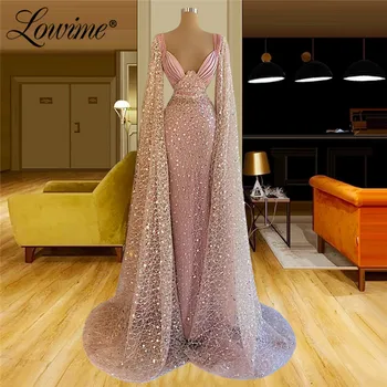 Lowime Дубай дълги ръкави розови вечерни рокли мюсюлмански арабски официално вечерно облекло 2021 плюс размер по поръчка парти абитуриентска рокля