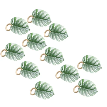 Monstera салфетка пръстени 10, изкуствена палма салфетка пръстен, зелени листа Serviette катарами притежателя за настройка на маса