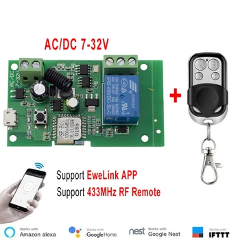 1 канал Ewelink Wifi RF превключвател модул самозаключващ се DC 5V 7-32V безжичен APP дистанционно управление Alexa Googole Smart Home