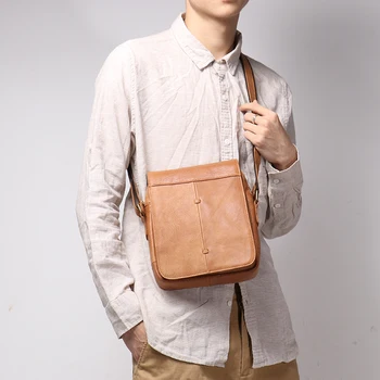 Мъжка чанта за рамо от естествена кожа Мода Мъжка чанта Клапа телешка чанта Реколта прашка чанта 7.9 инчов мини iPad чанта Leathfocus
