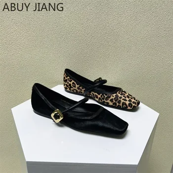 Модни дамски плоски обувки кръгли пръсти леопард печат обувки случайни дишаща приплъзване плоски открит дами Мери Джейн обувки