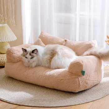 Cat Bed Sofa Winter Warm Pet Sleeping Cushion Detachable Plush Kitten Dog Kennel Non-slip Mats Puppy House Basket Supplie
