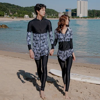 Wisuwore Корейски 2023 слънцезащитен крем консервативен дълъг ръкав спортни бански жени тънък годни тънък двойка сърф гмуркане костюм за мъже