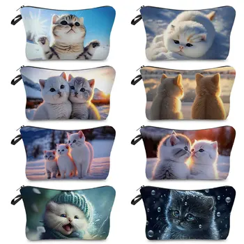 Cartoon Animal Printed Design Козметични чанти Плаж Travel Практична дамска тоалетна чанта грим организатор сладък сняг котка модел