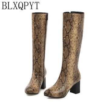 BLXQPYT Нови зимни есенни дамски ботуши 2019 голям размер 34-48 коляното високи ботуши цип високи токчета дълга платформа рицар обувки жена 8754