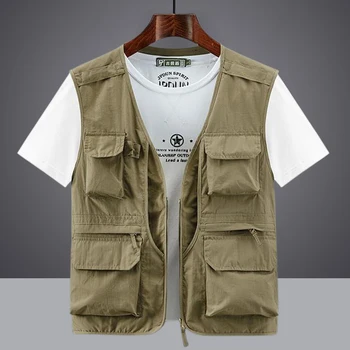 6XL Лято Нова външна жилетка Мъже Полезност Тактическа мулти-джобна жилетка Techwear Открит туризъм Риболовна фотография Safari Cargo Vest