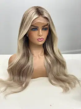 Full Lace Honey Blonde Ombre Highlight Lace Front Human Hair Wigs Hd Transparent Remy Hair Pre-plucked Glueless Dark Roots 180%