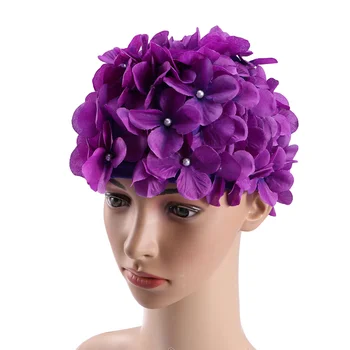 Флорални венчелистчета плувни шапки за, банска плувна шапка за дълга / къса коса водоустойчива еластична шапка за плуване за дами Поддържайте прическа